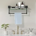 thumbnail image 2 of Glass Shelf for Bathroom 16 Inch Bathroom Shelves with Towel Bar, Tempered Glass Shelves with Stainless Steel Towel Holder for Wall Shelf Sink Over Toilet (Matte Black), 2 of 4