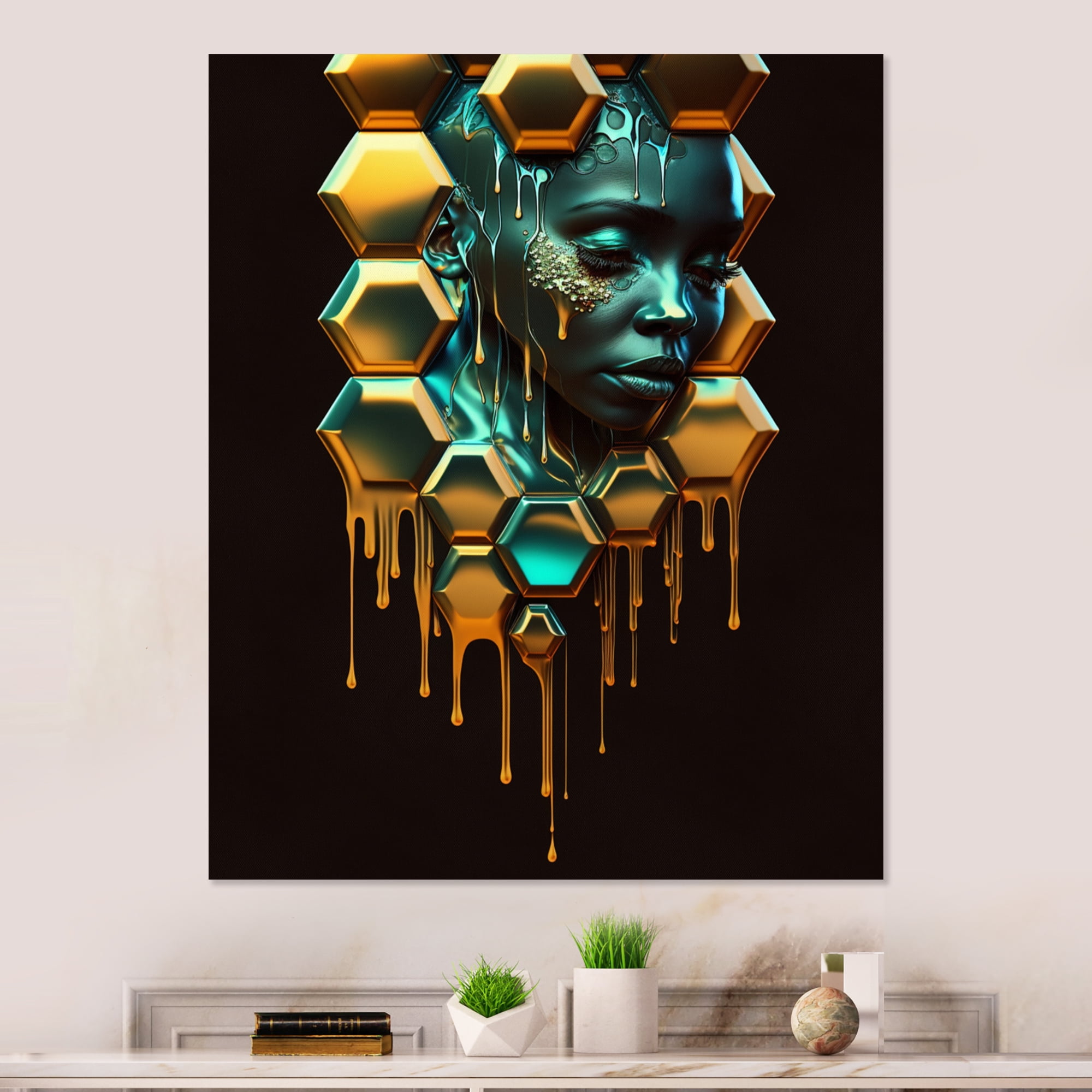Designart Hexagon Art With Woman Face I Canvas Wall Art