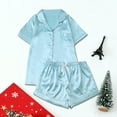 thumbnail image 2 of FRSASU Womens Button Pajamas Set Short Sleeve Lapel Sleepwear Summer Soft 2 Piece Solid Lounge Sets Light Blue, 2 of 7