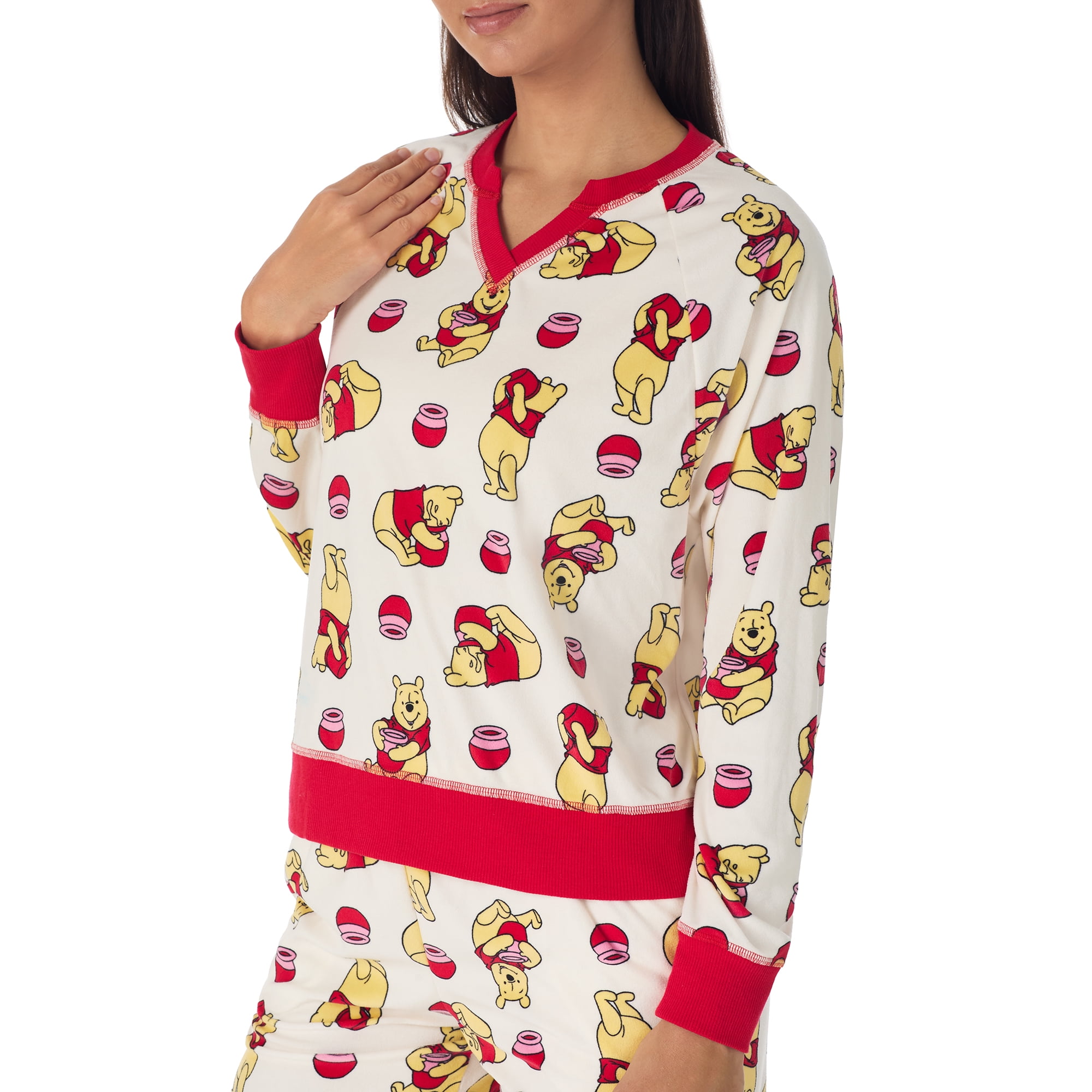 Richard Leeds International Womens Winnie the Pooh Matching 2 Piece Long Sleeve Pajama Top & PJs Jogger Pants Set with Pockets - Soft & Cozy Sleep & Loungewear Pajamas Sets for Women, Ivory, XL