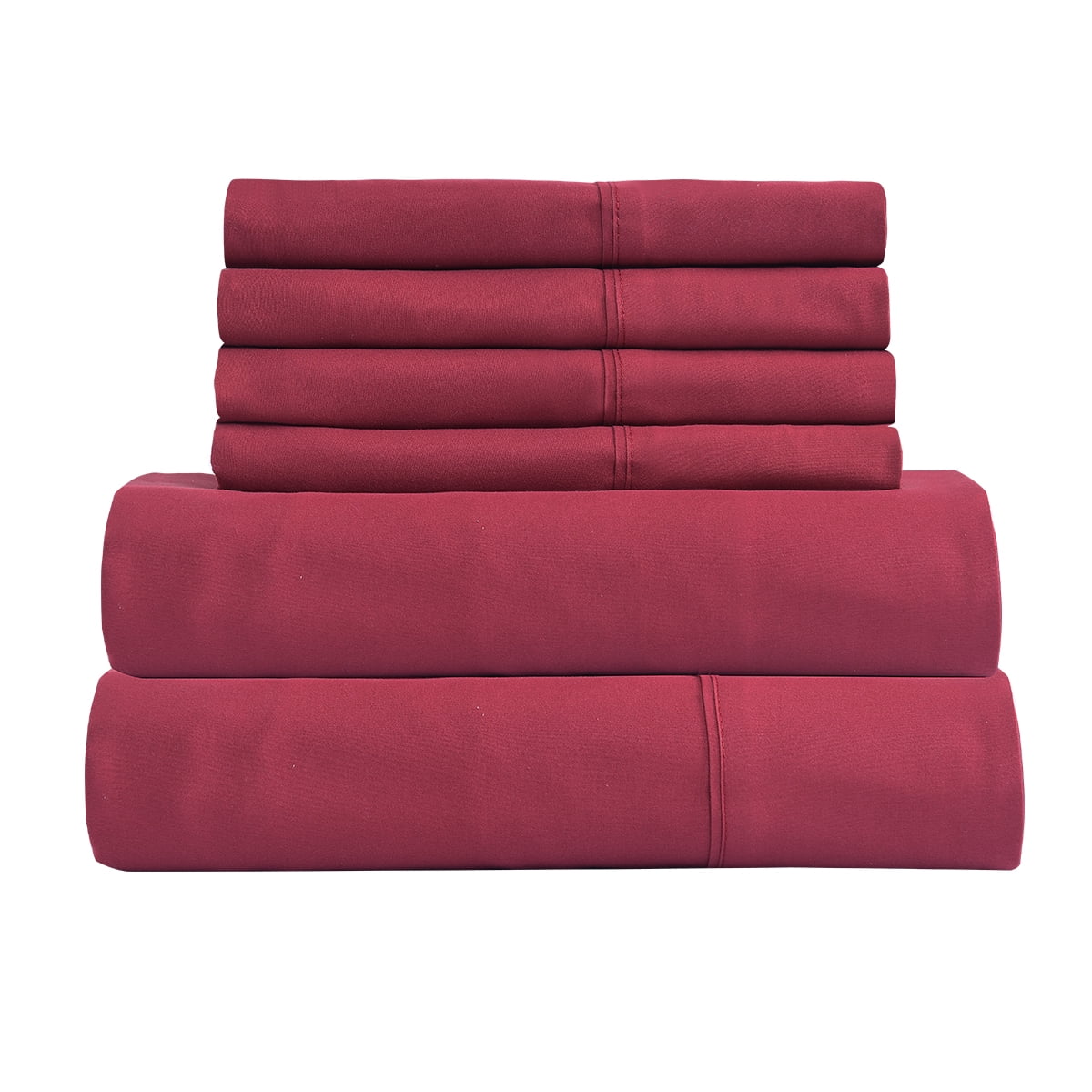 JML Bedding Queen Bed Sheets Set - 6 Piece Bedding - Brushed Microfiber 100% Polyester - Shrinkage and Fade Resistant - Easy Care (Queen, Burgundy)