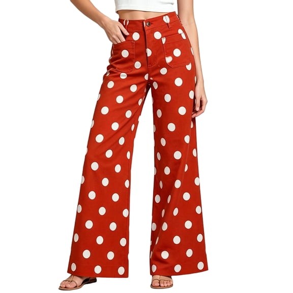 Dweltoz Polka Dot Jeans for Women Wide Leg High Waisted Pants 2026 Fall Vintage Trendy Jeans Casual Baggy Stretchy Denim Pants with Pockets,Orange M