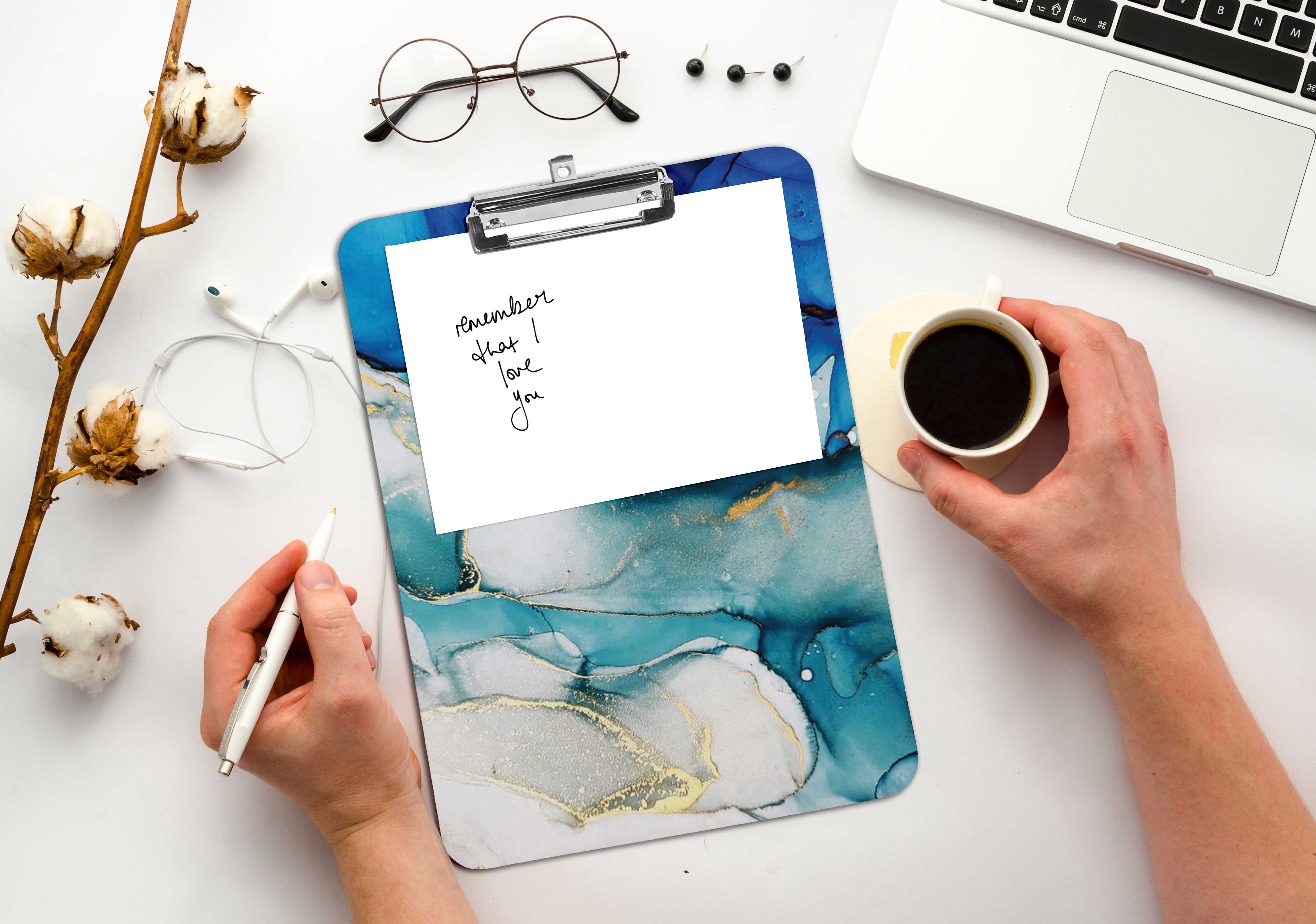 Inkdotpot Dry Erase Double Sided Clipboard Marble Watercolor Printed Paperboard Clipboard With Free Marker & Duster