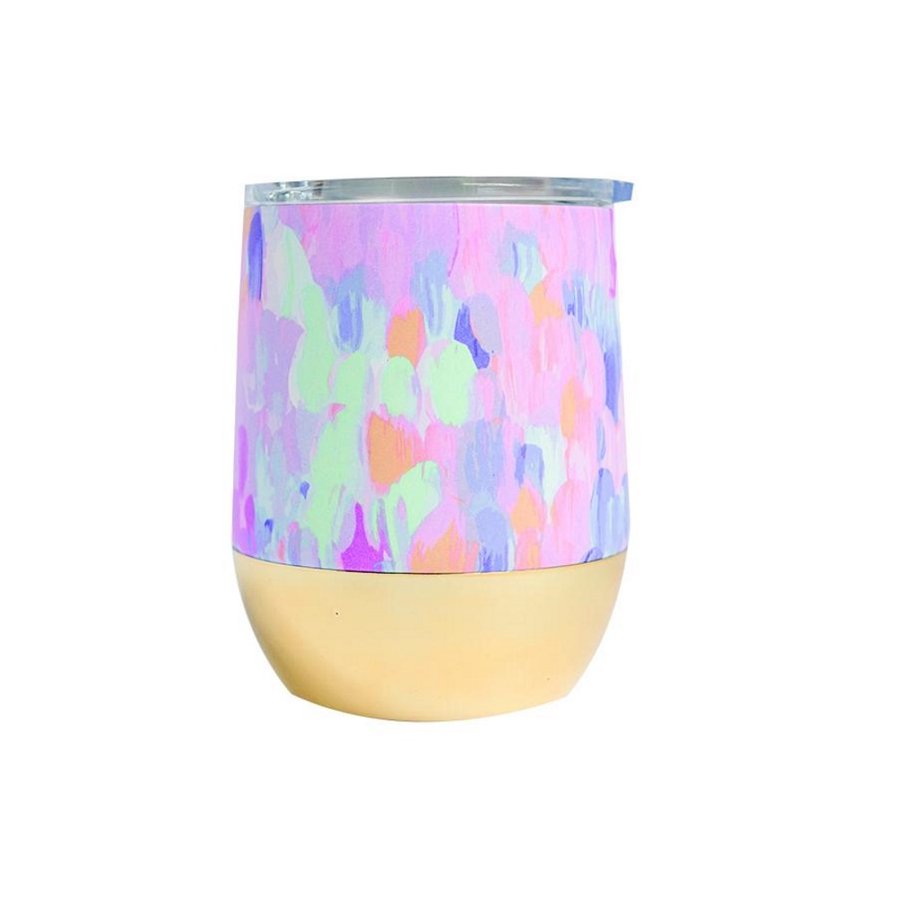 Mary Square Stemless Wine Glass with Lid Purple Watercolors