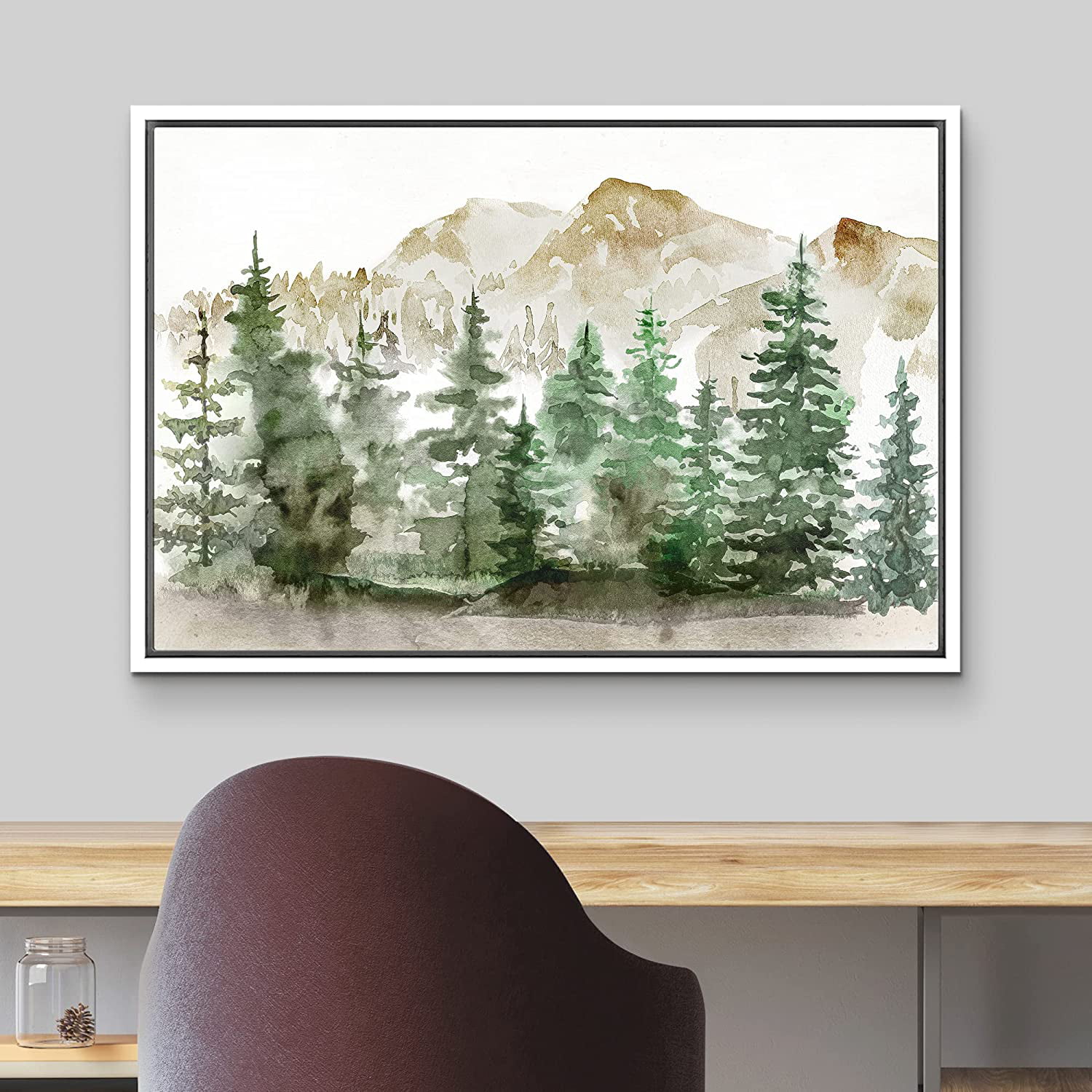 wall26 Framed Canvas Print Wall Art Watercolor Mountain Forest Landscape  Nature Wilderness Illustrations Modern Rustic Scenic Colorful for Living  Room, Bedroom, Office 16quot;x24quot;White