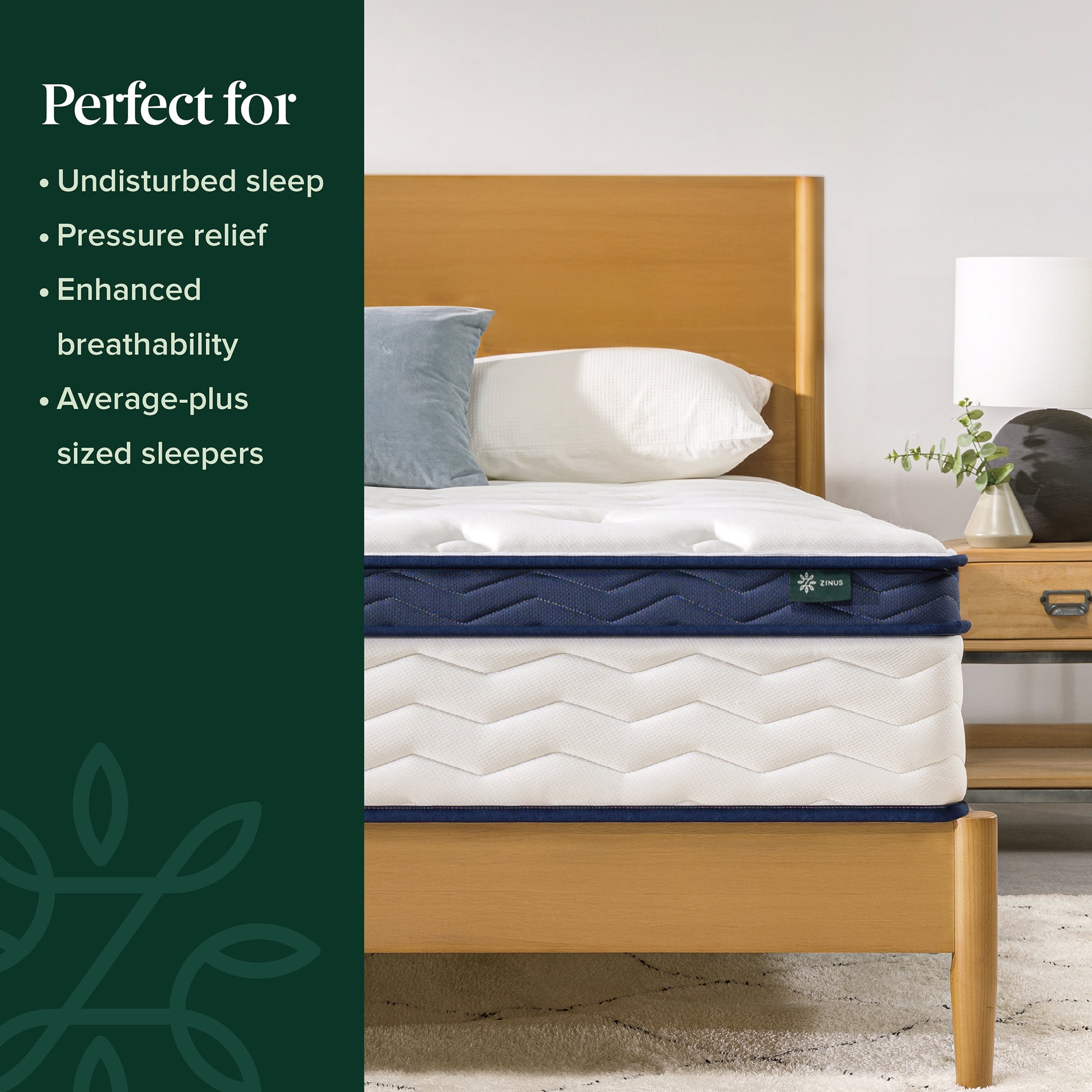 Zinus 12" Pocket Coil Euro Top Hybrid Mattress, Queen