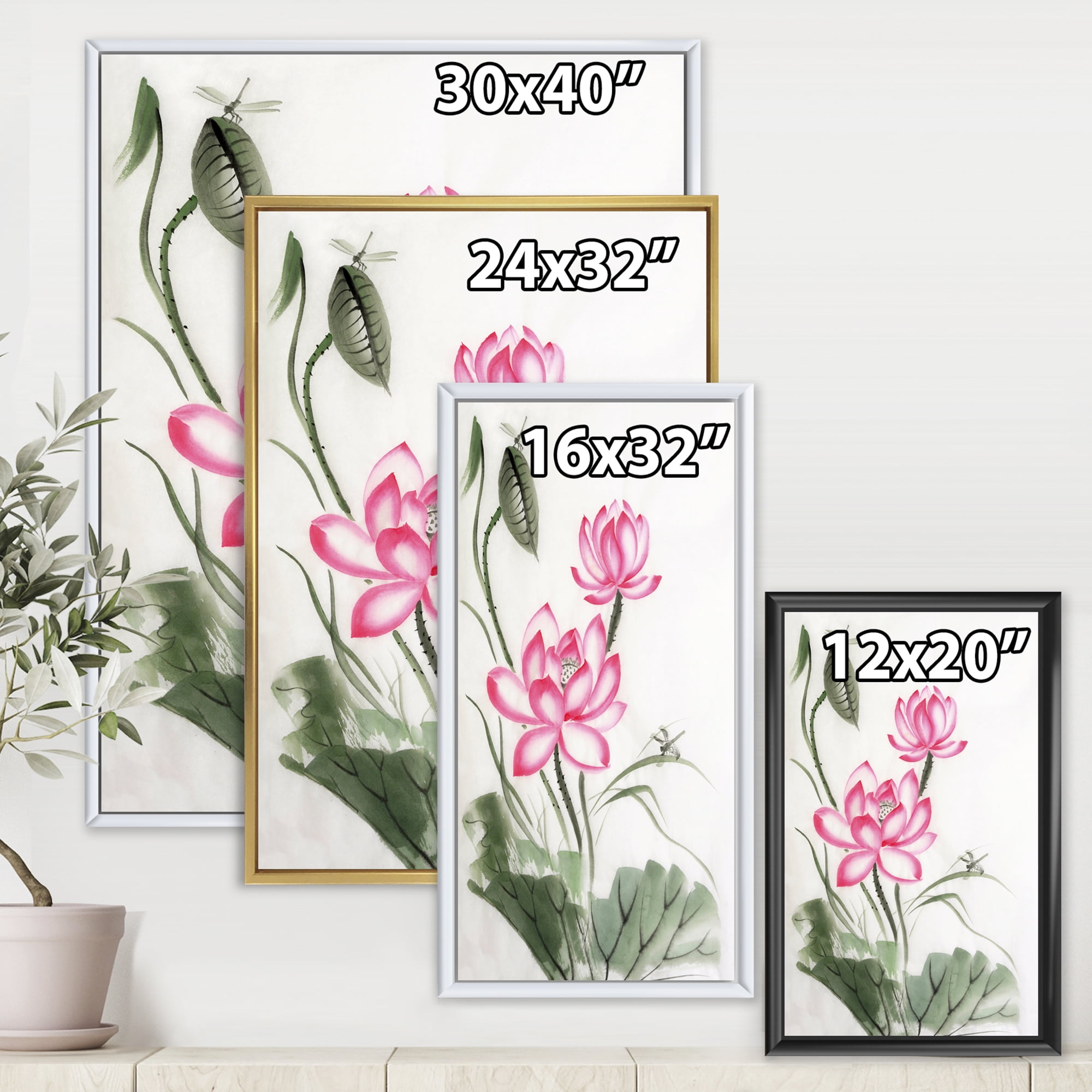 Designart 'The Dragonfly and Lotus I' Traditional Framed Canvas Wall Art Print