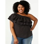 Sofia Jeans by Sofia Vergara Women's Plus Size One Shoulder Flounce Top