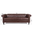 thumbnail image 7 of 82.5 Inch 3 Seater Sofa, Square Arm Couch with Tufted Back and Wood Legs, PU Upholstered Sofa with Removable Cushion and Nailhead Trim for Small Spaces, Living Room, Bedroom, Dark Brown, 7 of 7