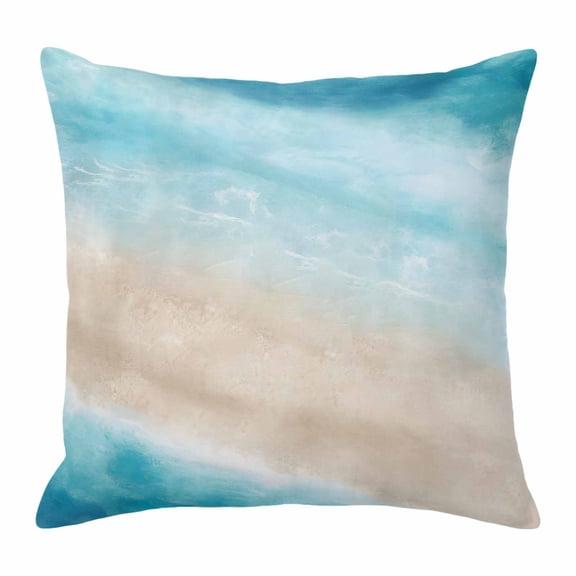 Throw Pillow Covers, Blue Coastal Decorative Throw Pillow Covers 20x20 Inch, Beach Nautical Seaside Ocean Beige Square Linen Pillow Cases for Couch/Living Room/Sofa