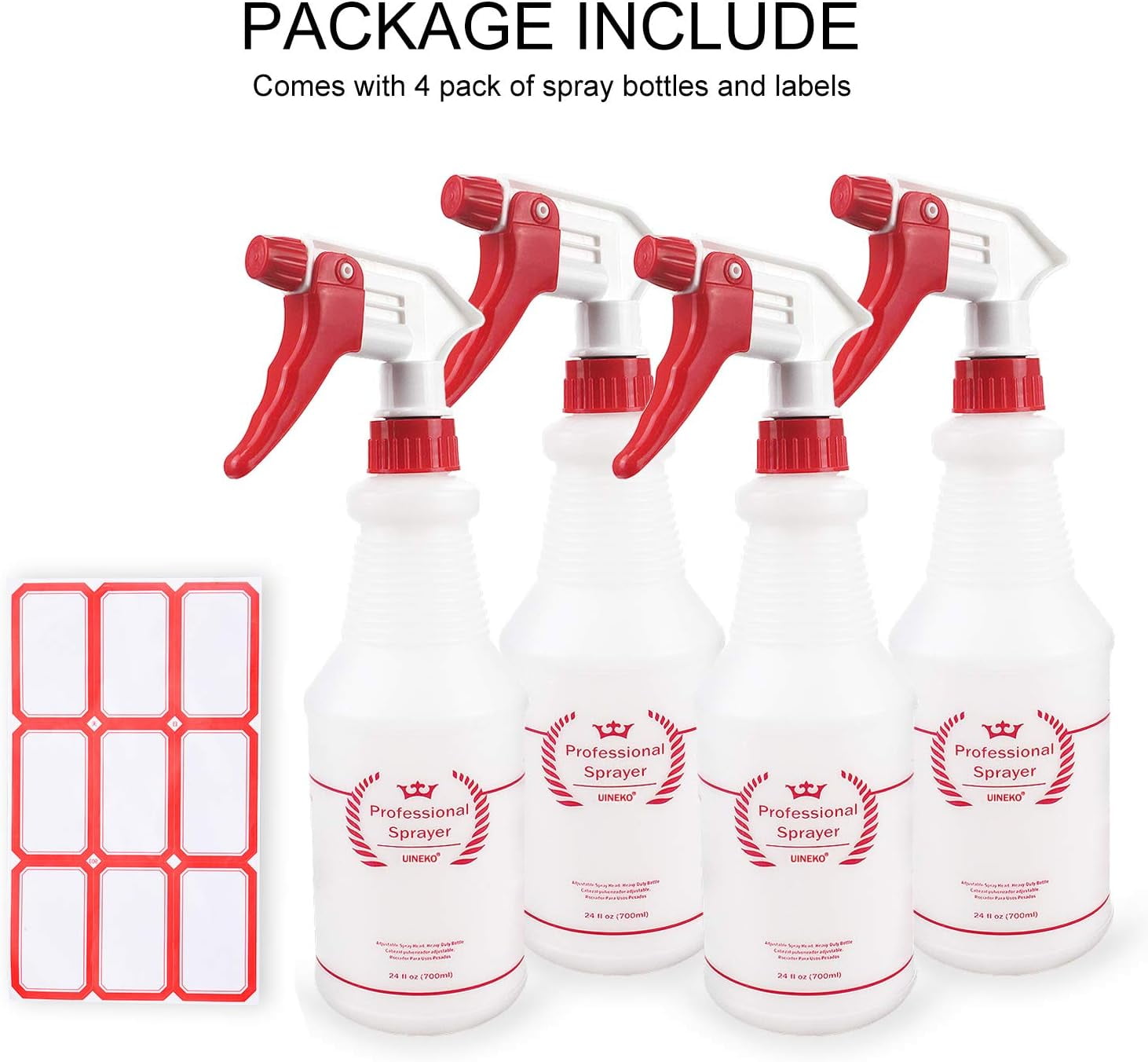 Veco Spray Bottle (5 Pack,16 oz) with Measurements and Adjustable Nozzle(Mist & Stream Mode), HDPE Plastic Spray Bottles for Cleaning Solution