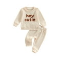 thumbnail image 1 of Infant Baby Boy Girl Outfit Fall Winter Clothes Crewneck Long Sleeve Sweatshirt Tops Pants Set 2PCS Toddler Kids Tracksuit (Grey, 0-6 Months), 1 of 8