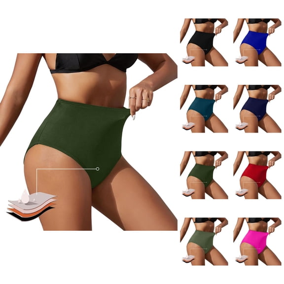 Period Swimwear for Women High Waisted 4 Layers Leakproof Menstrual Swimsuit Bikini Bottoms Swim Bottom
