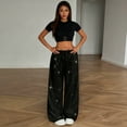 thumbnail image 7 of WULMLEO Women Sparkly Sequin Wide Leg Pants Shiny Elastic Low Rise Drawstring Palazzo Pant Glitter Baggy Party Long Trouser Black L, 7 of 7
