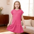 thumbnail image 3 of qolati Girls Summer Dresses Cap Sleeve Spring Tshirt Mini Dress Kids Casual Crewneck Ruffle Hem Beach Sundress Loose Basic Skater Dresses 5-14 Years, 3 of 9