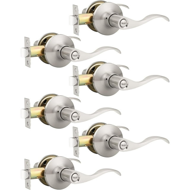 Levier de Porte en Nickel Satiné pour l'Intimité, Boutons de Porte Modernes pour Intérieur, pour Chambre et Salle de Bain, Poignée de Porte Robuste, Levier Ondulé Réversible