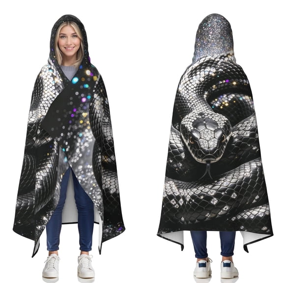 Soft Plush Black Snake Wearable Blanket Hoodies for Couch Office Cool Snakes Hooded Blankets for Women Men Adults Snake Lovers Decor Birthday Gifts 50×60 Inch