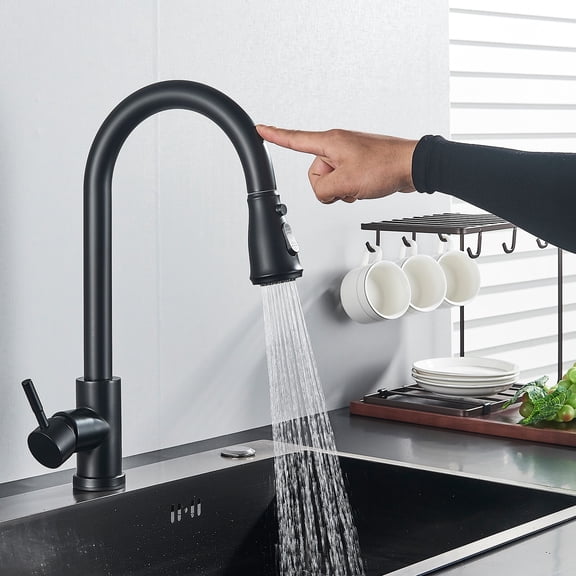 Automatic Touch Sensor Kitchen Faucet with Pull Down Sprayer Black Sink Mixer