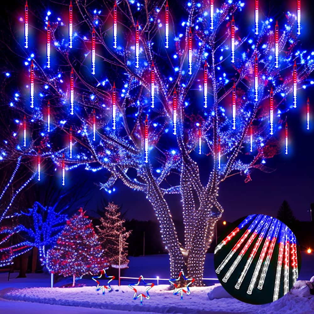 Aokudoni Led Christmas Lights Ul Certified 16 Inch 8 Tube Meteor Shower Lights Christmas Lights For Tree Yard Garden 4Th Of July Decorations Red White And Blue Lights For Independence Day Walmart