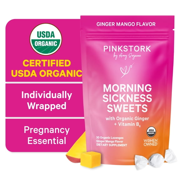 Pink Stork Organic Mango Ginger Candy with Vitamin B6, 30 Drops, Ease Morning Sickness & Motion Discomfort