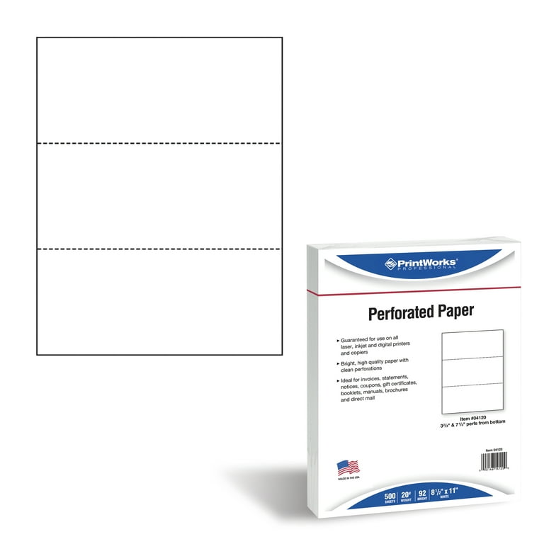 Perforated and Punched Paper, 20 lb Bond Weight, 8.5 x 11, White, 500/Ream, 5 Reams/Carton Perforated and Punched Paper, 20 lb Bond Weight, 8.5 x 11, White, 500/Ream, 5 Reams/Carton