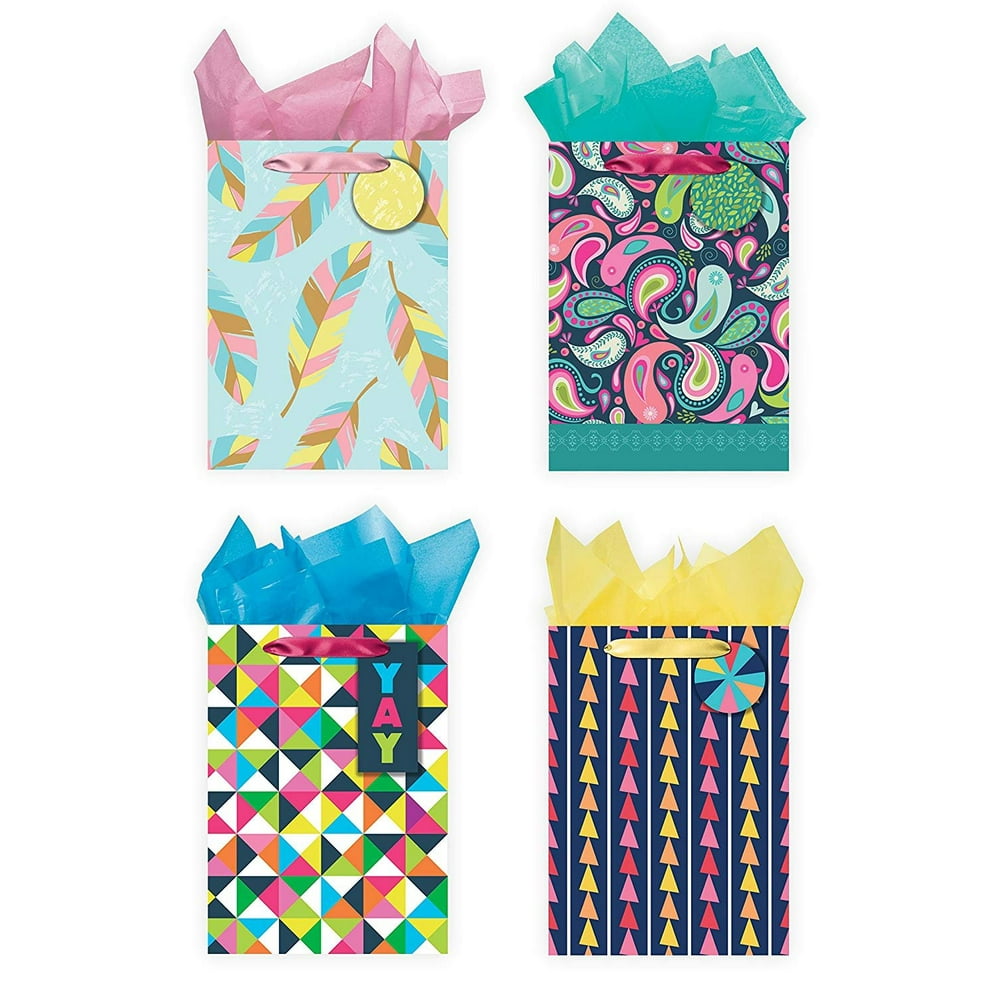 All Occasion Jumbo Sized Gift Bags, 4 Party Gift Bags w/Tags & Tissue