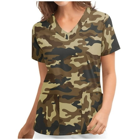 

Yourumao Women Clearance Tops Graphic Slimming Tunics Blouses for Ladies Fall Summer Short Sleeve Vneck Spandex Work Scrub Uniform Camo Camouflage Blouses Bustier Teen Girl 2023 Clothing