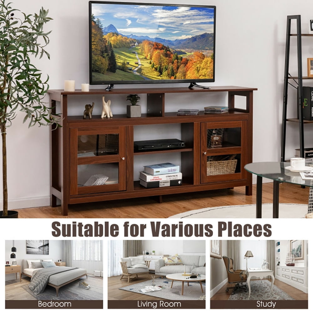 Finihen TV Stand, TV Cabinet, 58 Inch TV Stand Entertainment Console Center with 2 Cabinets, Media Entertainment Center with Storage, for Living Room, Bedroom, Walnut