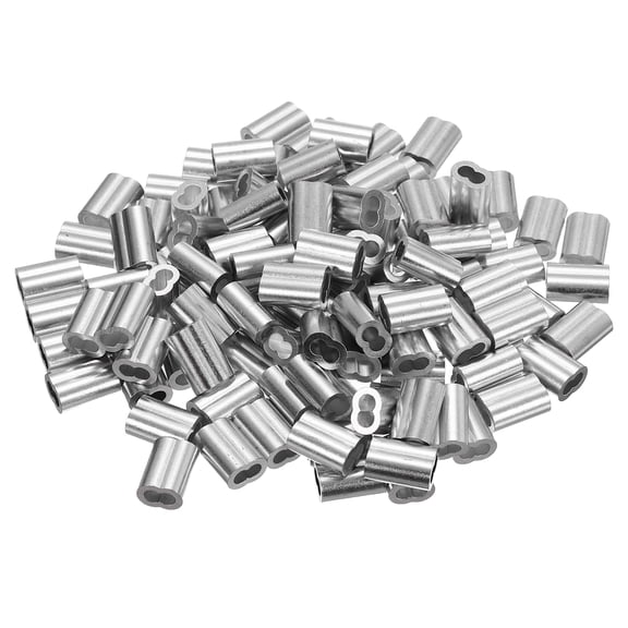 Uxcell 1/8"(3mm) Aluminum Crimping Loop Sleeve, Double Hole Cable Ferrule for Wire Rope, Silver 110Pcs