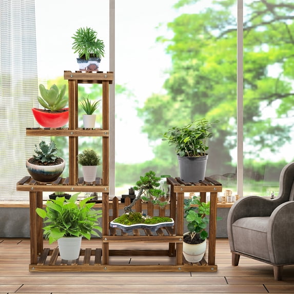 FANNYC Multifunctional Wooden Plant Stand Indoor Outdoor Display Stand, Flowerpot/Succulent Plant Shelf, Home Decoration Storage Shelf, Bedroom Guest Room Balcony Porch Courtyard Garden