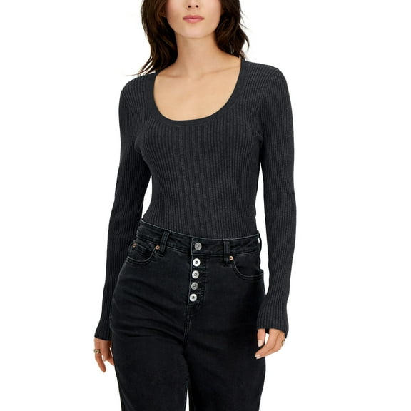 INC International Concepts Womens Scoop Neck Ribbed Sweater Deep Black XL