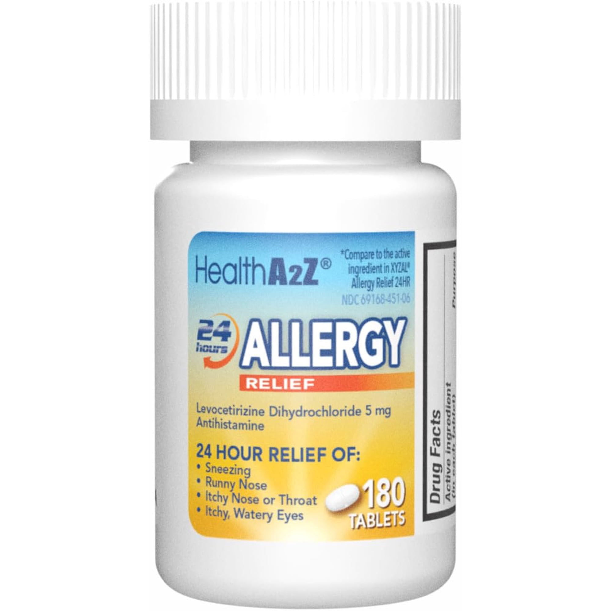HealthA2Z® Allergy Relief | Levocetirizine Dihydrochloride 5mg | 24 Hours | Antihistamine | Relief from Sneezing, Runny Nose, Itchy Nose and Eyes (180 Counts)