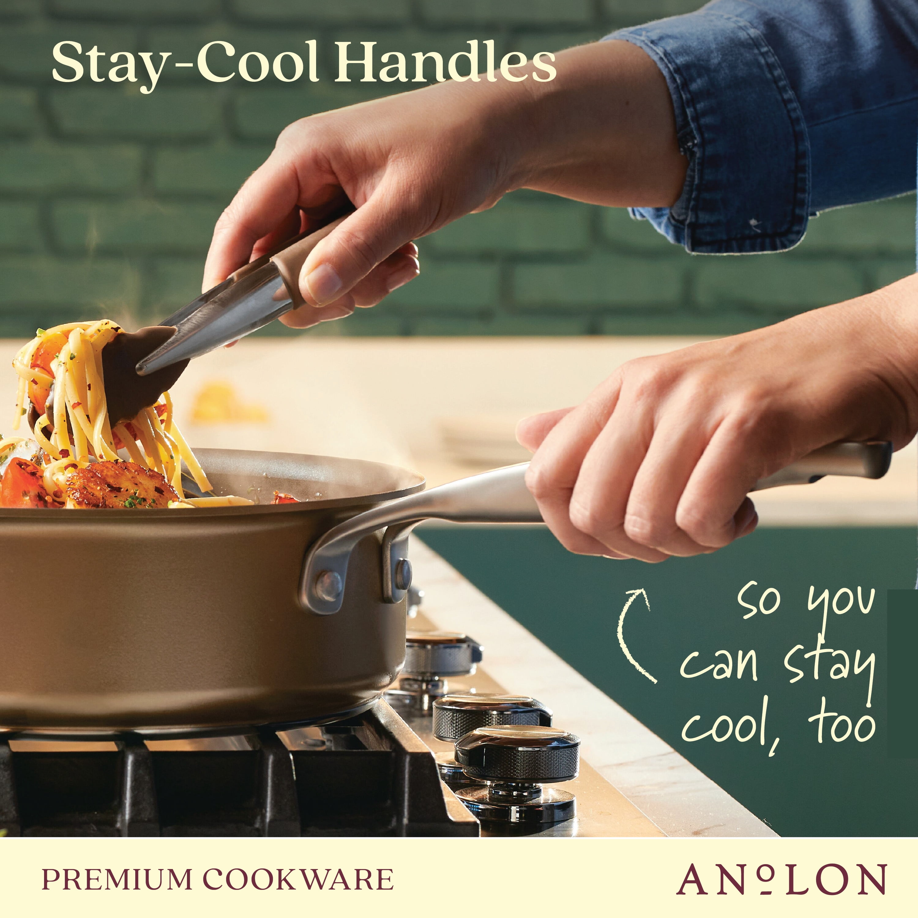 Anolon Ascend 10 Piece Hard Anodized Nonstick Kitchen Cookware Pots and Pans Set, Bronze