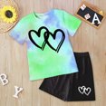 thumbnail image 2 of Toddler Baby Girl Outfits Summer Clothes Set Tie Dye Interlocking Heart Print T-Shirt and Shorts Set Cute Pattern Printed Outfits 6-7 Years, 2 of 4