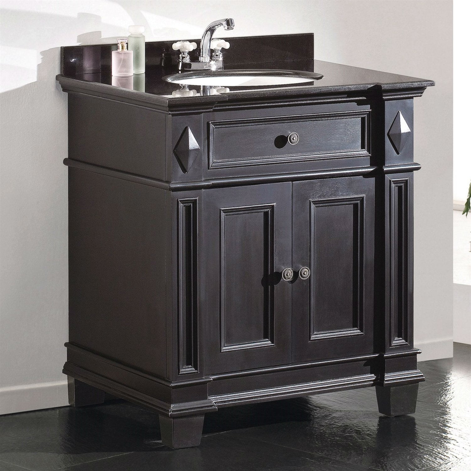 Single Sink Bathroom Vanity With Cabinet Black Granite Countertop Backsplash Walmartcom Walmartcom