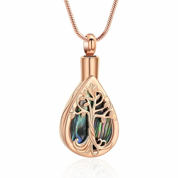 Teardrop Cremation Jewelry for Ashes Urn Necklace to Put Ashes Memorial Pendant Tree of Life Urn Necklaces for Human / Pet