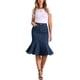 thumbnail image 2 of Falda de mezclilla con cola de pez CURVOSPORT para mujer, falda ajustada de cintura alta con volantes, XL azul profundo, 2 of 6