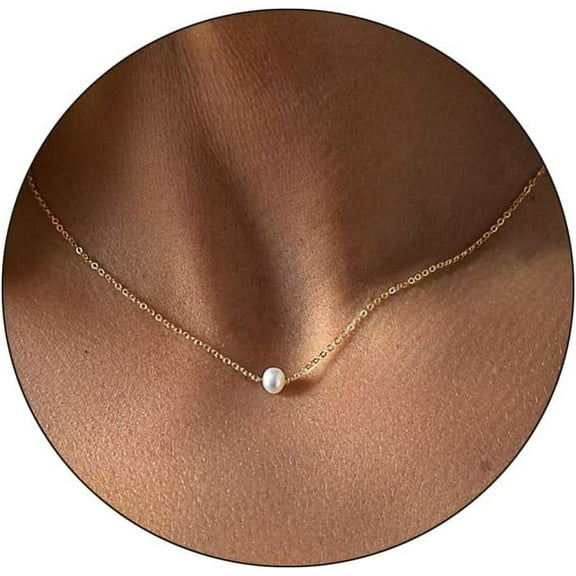 Gold Pearl Necklaces For Women 14K Gold Plated Handmade White Pearl Choker Necklace Dainty Small Tiny Beaded Pearl Strand Chain Necklace Delicate Single Wedding Prom Bridal Jewelry Gift[o42]