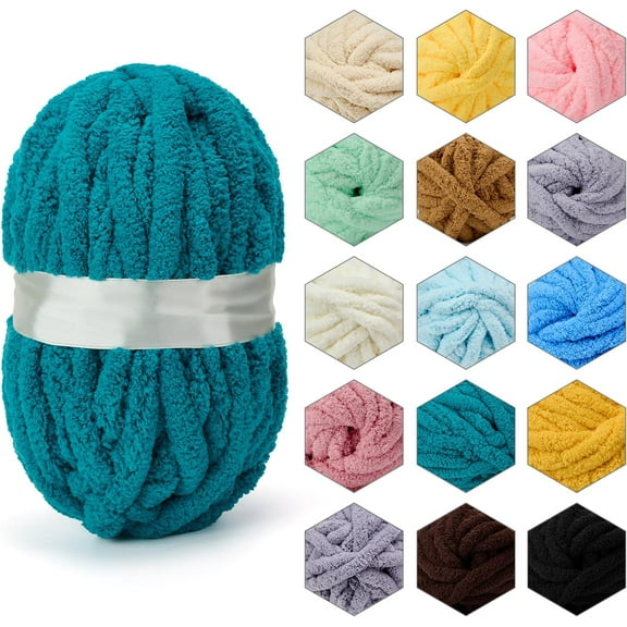 Chenille Chunky Yarn Super Bulky Soft Thick Fluffy Jumbo Giant Washable Polyester Big Yarn DIY for Arm Knit Blanket Cushion Bed Sofa Home Decor,Indigo,0.55LB