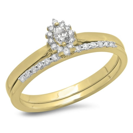 Dazzlingrock Collection 0.25 Carat (ctw) 10K Marquise & Round Cut Diamond Halo Engagement Ring Set 1/4 CT, Yellow Gold, Size 9