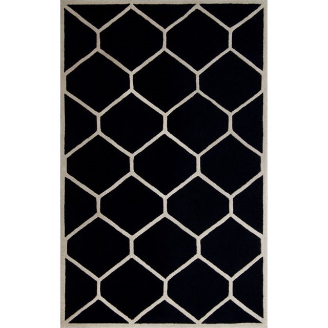Safavieh Cambridge Collection CAM144E Handmade Moroccan Geometric Black and Ivory Premium Wool Square Area Rug (8' Square)