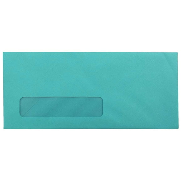 JAM #10 Business Colored Window Envelopes, 4 1/8 x 9 1/2, Sea Blue Recycled, Bulk 500/Box