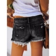 thumbnail image 5 of LYMAYTER Women Denim Shorts Trendy Button Shorts Low Waist Hole Denim Shorts Summer Tassel Jeans for S-2XL, 5 of 10