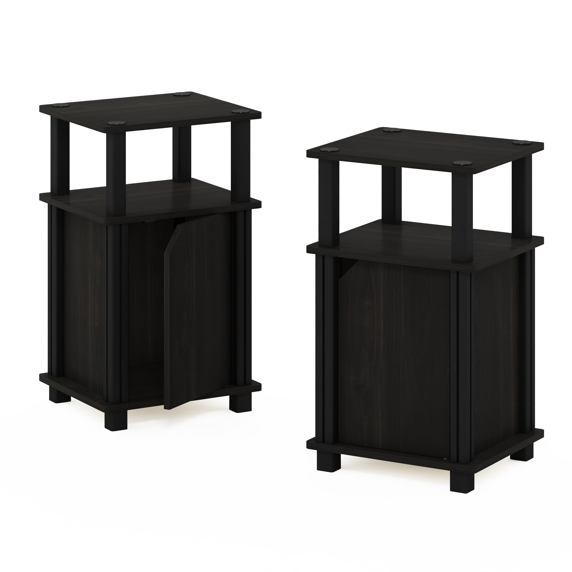 Furinno Brahms 3-Tier End Table with Door Set of 2, Espresso, Black