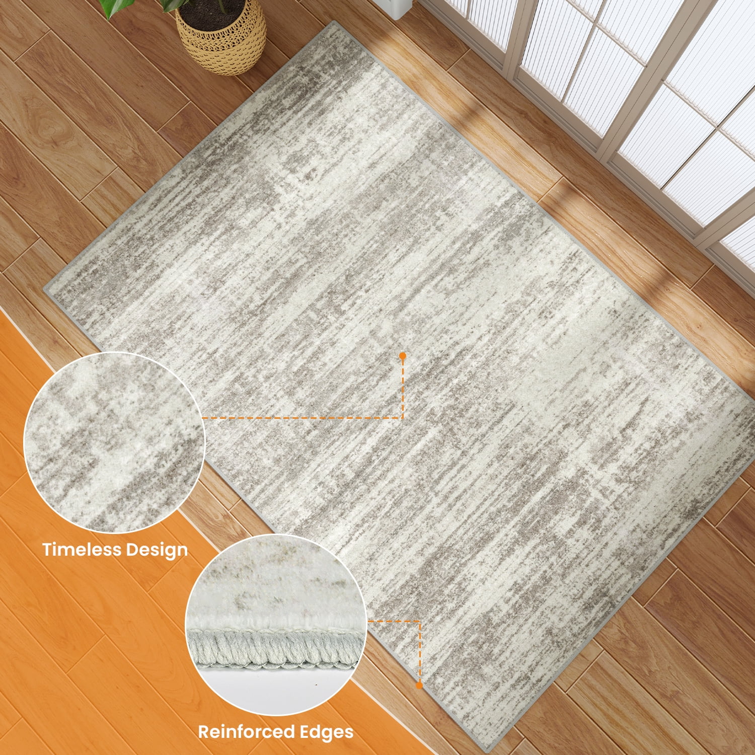 Area Rugs for Living Room, Homasen 6'x9' Washable Non-slip Indoor Non-slip Rug Neutral Boho Beige, Soft Low Pile Stain Resistant Carpet for Bedroom Dining Room
