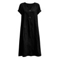thumbnail image 4 of Bysome Women Dresses Button Down Solid Color Short Sleeve V-Neck Dress Summer Comfortable Women Dress Size L Black, 4 of 4