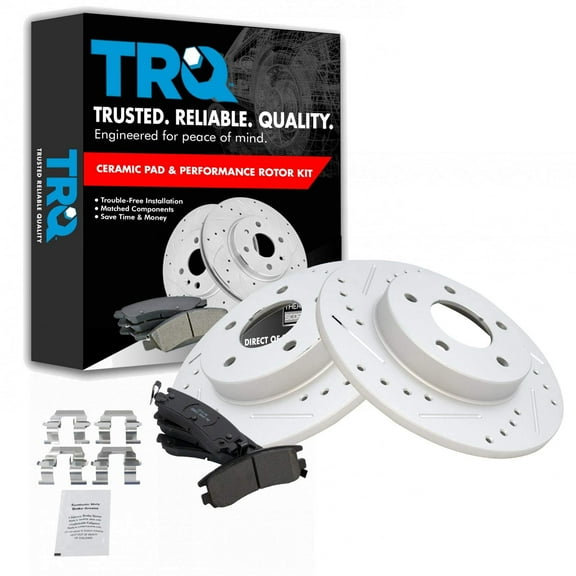 TRQ Rear Posi Ceramic Pad & Performance Drilled Slotted Coated Rotor Kit