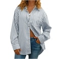 thumbnail image 5 of VBVC Women's Oversized Striped Button Down Shirt , Casual Long Sleeve Blouse For Women,Ladies' Loose Fit Collared Top with Pockets,Light Blue,S-2XL, 5 of 8