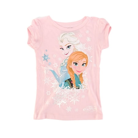 Disney Frozen Elsa and Anna Snowflake Girls Pink T-Shirt | 2 - Walmart.com