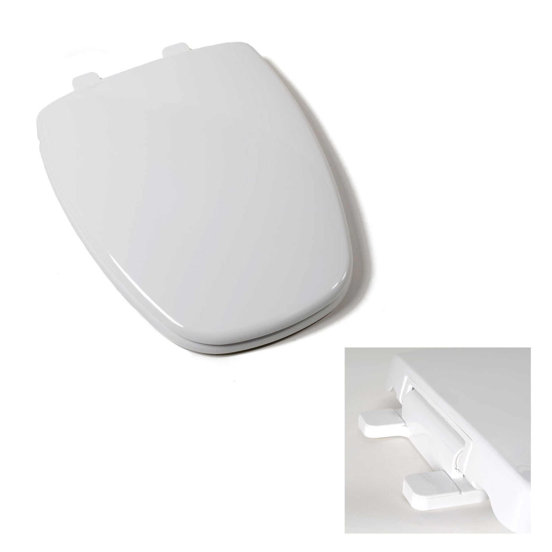 Deluxe Premium Plastic Square Slow Close White Elongated Toilet Seat